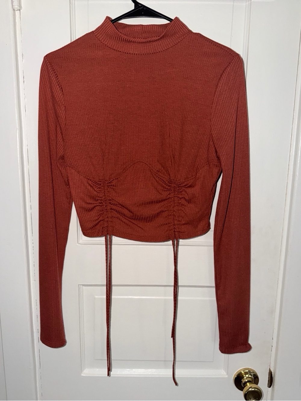 Fashion Nova Rust Brown Ruched Mock Neck Crop Top – Size Large